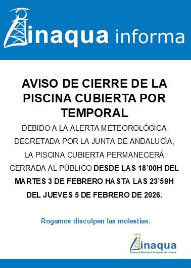Cerrada la piscina cubierta de Linares desde este martes 4 de febrero a las 18'00h